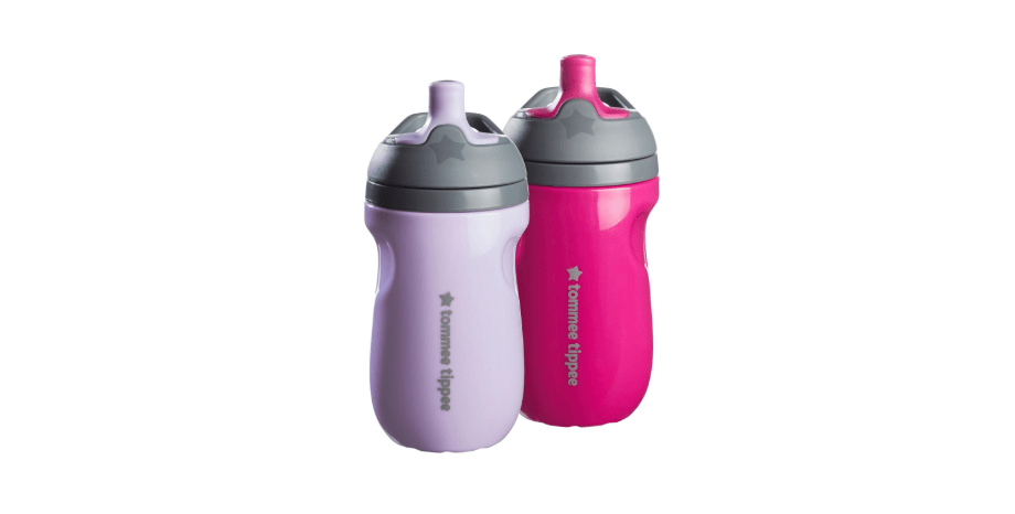 Tommee Tippee Insulated 9oz Sporty Spout Toddler Water Bottle, No Spill, Sippy Cups for Toddlers 1-3, Two-Piece Valve Helps Stop Spills, Lilac & Plum,...