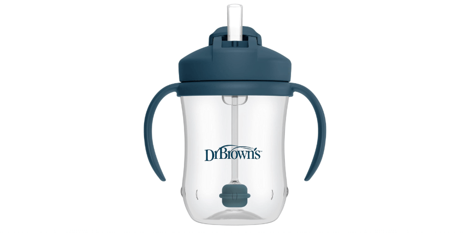 Dr. Brown's Milestones Baby's First Straw Cup, Training Cup with Weighted Straw, 9oz/270mL, Dark Blue, BPA Free, 6m+