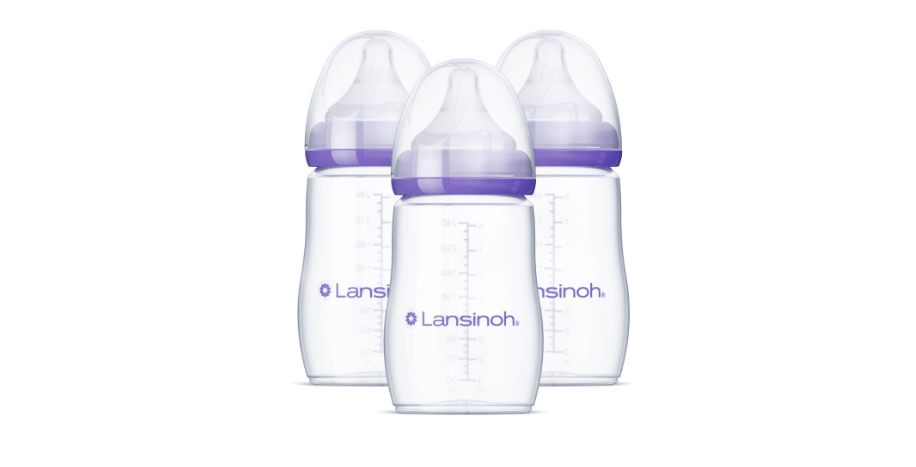 Lansinoh Anti-Colic Baby Bottles for Breastfeeding Babies, 8 Ounces, 3 Count, Includes 3 Medium Flow Nipples, Size M