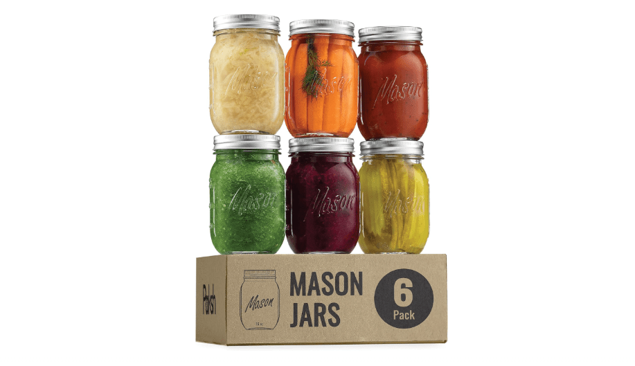 Paksh Novelty Mason Jars 16 oz - 6-Pack Regular Mouth Glass Jars with Lid & Seal Bands - Airtight Container for Pickling, Canning, Candles, Home Decor,...