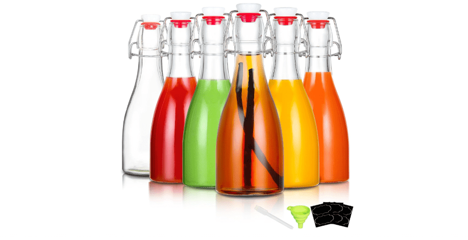 YEBODA (6 Pack-12oz Swing Top Bottles -Glass Beer Bottle with Airtight Rubber Seal Flip Caps for Home Brewing Kombucha,Beverages,Oil,Vinegar,Water,Soda,Kefir