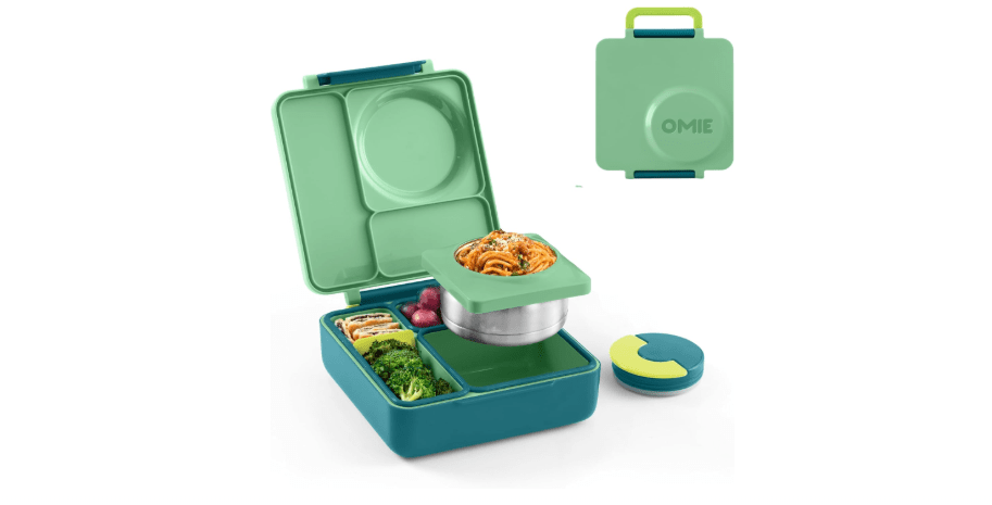  OmieBox Bento Box for Kids - Insulated Bento Lunch Box with Leak Proof Thermos Food Jar - 3 Compartments, Two Temperature Zones - (Meadow)