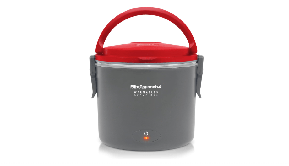 Elite Gourmet EFW-6080R Warmables Lunch Box Electric Food Warmer with Stainless Steel Pot, 32 Ounce, Grey Red