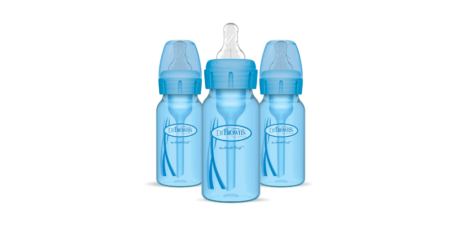 Dr. Brown's Natural Flow Anti-Colic Options+ Narrow Baby Bottles 4 oz/120 mL, with Level 1 Slow Flow Nipple, 3 Pack, 0m+ Blue