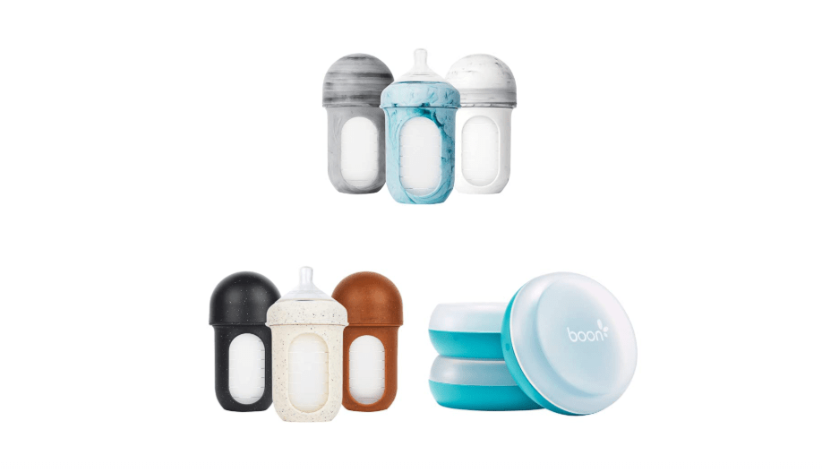  Boon NURSH Reusable Silicone Baby Bottles with Accessories - Stage 2 Medium Flow - 3 Count