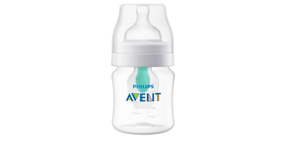 Philips Avent Anti-Colic Baby Bottle with AirFree Vent, 4oz, with Flow 1 Nipples, 0m+, 1Pk, Clear, SCY701/91