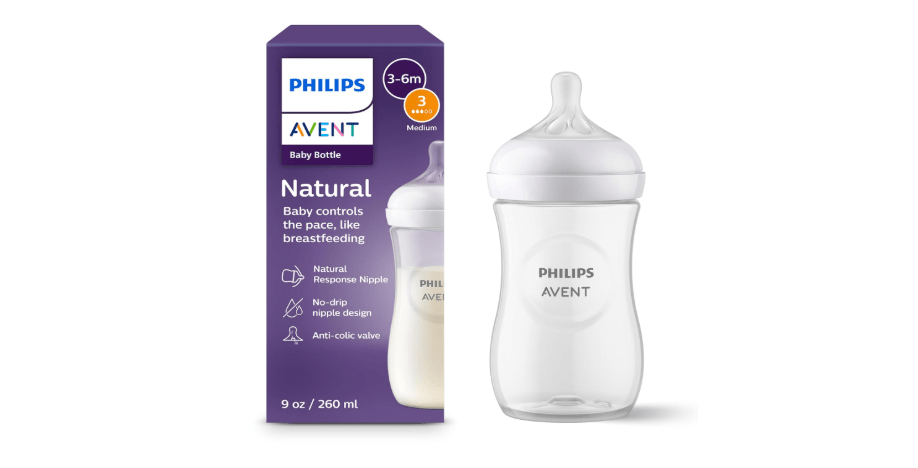 Philips Avent Natural Baby Bottle with Natural Response Nipple (Medium Flow,Flow 3), 9oz, SCY903/01