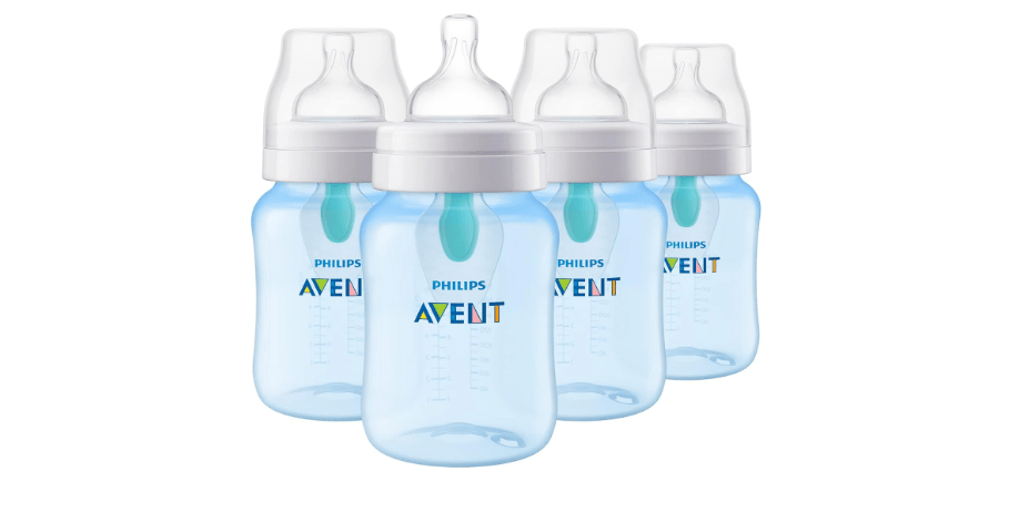 Philips Avent Anti-Colic Bottle with AirFree Vent, 9oz, with Flow 2 Nipples, 1m+, 4pk, Blue, SCY703/24