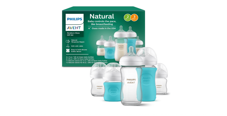 Philips Avent Glass Natural Bottle with Natural Response Nipple, Baby Gift Set, SCD858/01