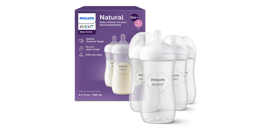 Philips Avent Natural Baby Bottles with Natural Response Nipples (Fast Flow, Flow 4), 11oz, 4-Pack, SCY906/04