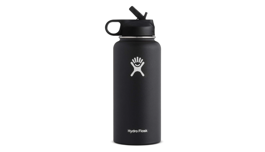  Hydro Flask Vacuum Insulated Stainless Steel Water Bottle Wide Mouth with Straw Lid (Black, 32-Ounce)