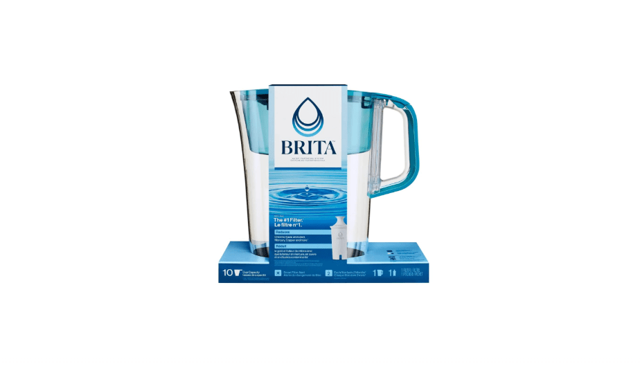 Brita Tahoe Large 10 Cup Water Filter Pitcher with Smart Light Filter Reminder and 1 Standard Filter- Transparent Teal