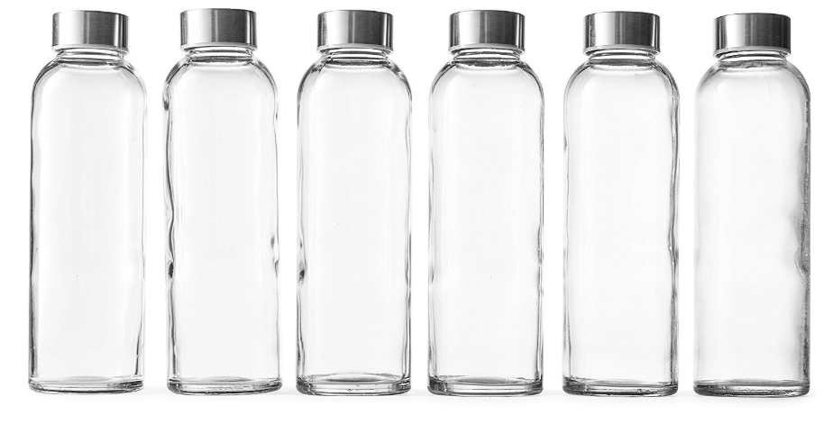  Epica Clear Glass Bottles with Lids, 18oz Resuable Glass Water Bottles for Juicing with Stainless Steel Cap to store Milk, Smoothie, etc., 100% Leak Proof,...