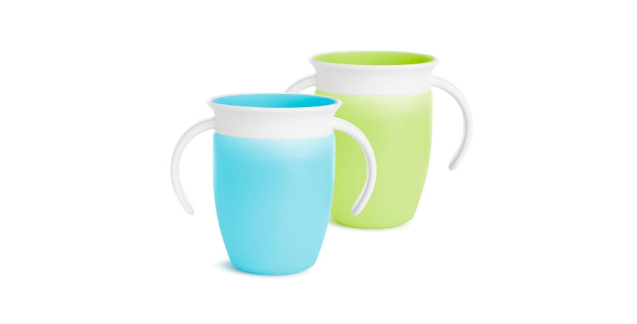  Munchkin Sippy Cup for 6 Month Old and Up, Spill Proof Miracle 360 Toddler Cups with Transition Handles, 7 Ounce, 2 Pack, Blue/Green