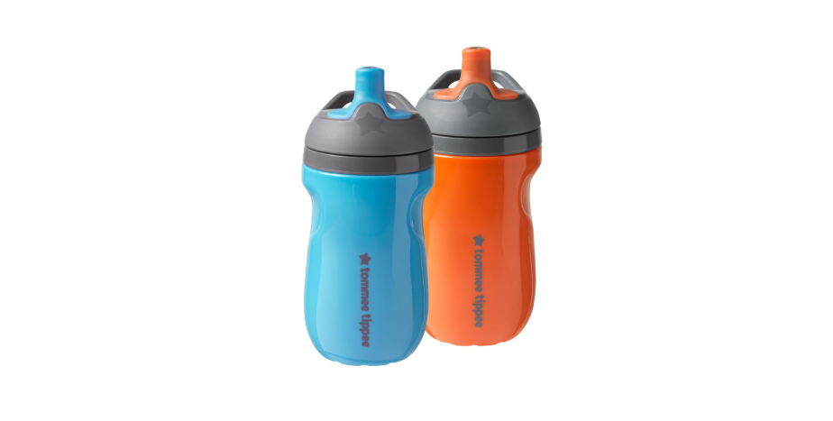  Tommee Tippee Insulated 9oz Sporty Spout Toddler Water Bottle, No Spill Sippy Cups for Toddlers 1-3, Two-Piece Valve Helps Stop Spills, Orange and Blue, BPA...