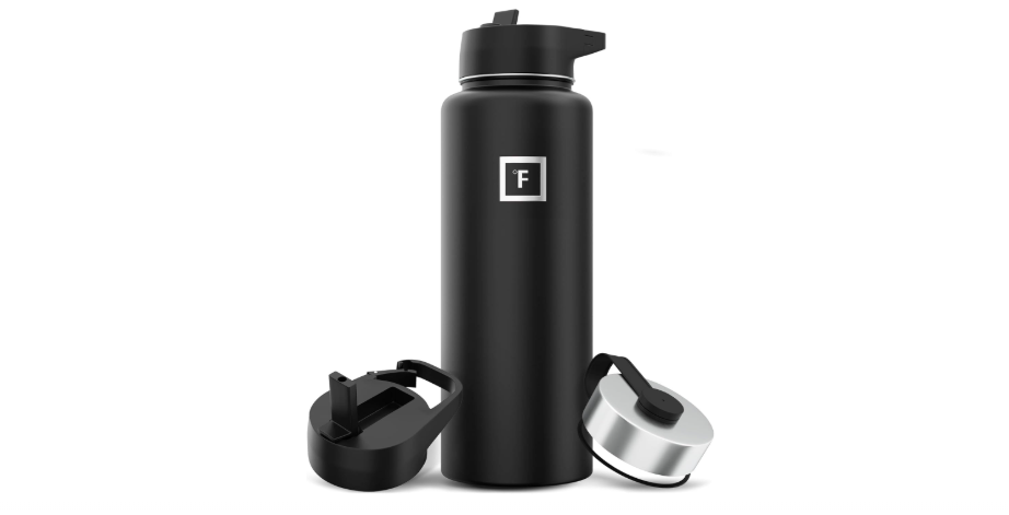  IRON °FLASK Camping & Hiking Hydration Flask with Straw, Wide Mouth Insulated Stainless Steel Sports Water Bottle - 40 oz Midnight Black