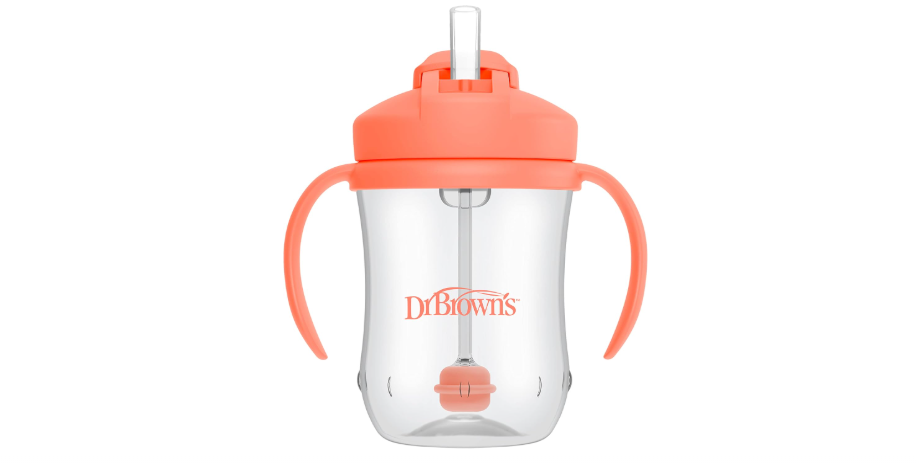  Dr. Brown's Milestones Baby's First Straw Cup, Training Cup with Weighted Straw, 9 oz/270 mL, BPA-free, 6m+, Coral, 1-Pack