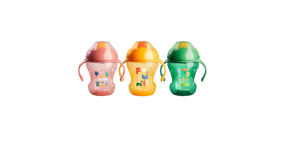  Tommee Tippee Sippee Trainer Cup with Handles, Water Bottle for Toddlers, Spill-Proof, BPA Free, 8oz, 7m+, Pack of 3, Pink, Green and Orange