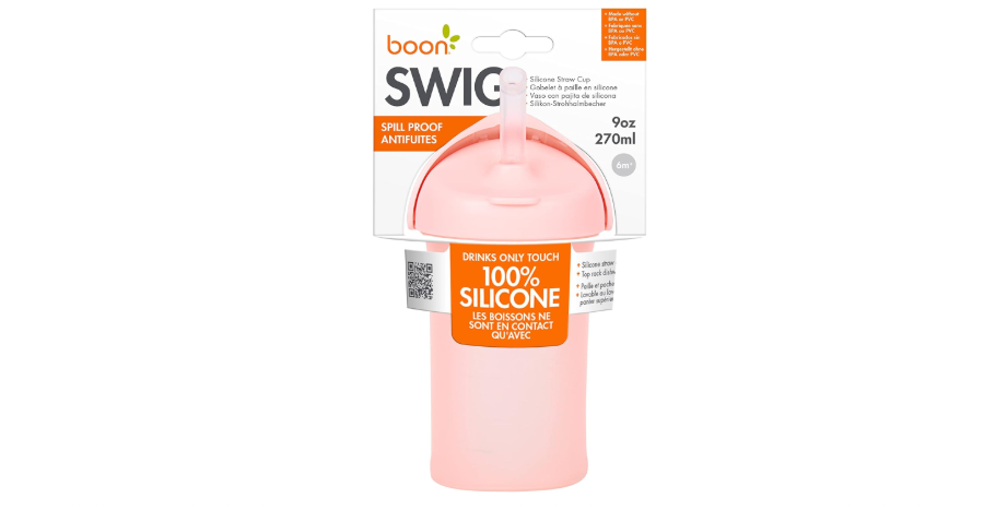 Boon Swig Toddler Silicone Straw Cup, 9 Ounces Pink