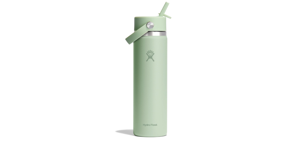 Hydro Flask Water Bottle - Insulated Stainless Steel - Wide Mouth Flex Straw Lid, Non Spill, Leakproof and Refillable in 24 Oz Aloe Green