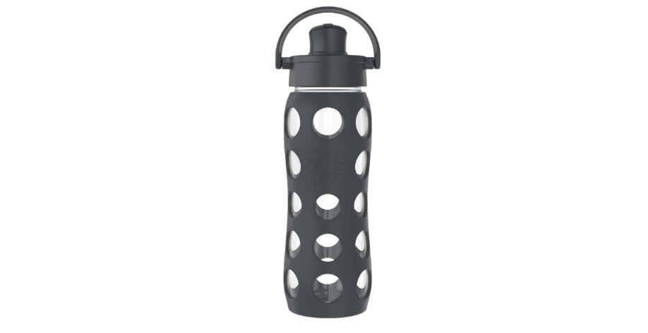 Lifefactory 22-Ounce Active Flip Cap Glass Water Bottle, 22oz, Carbon