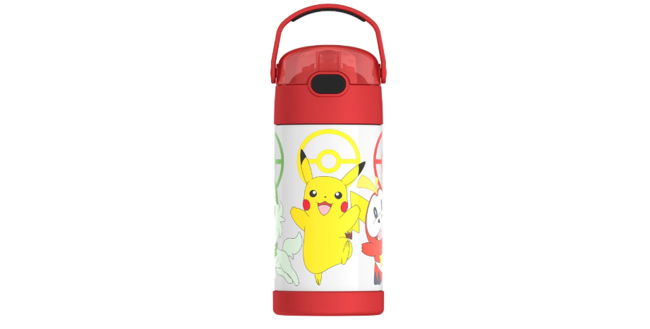 THERMOS FUNTAINER Water Bottle with Straw - 12 Ounce - Kids Stainless Steel Vacuum Insulated Water Bottle with Lid, Pokémon