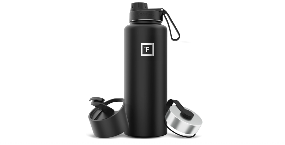 IRON °FLASK Camping & Hiking Hydration Flask with Spout, Wide Mouth Insulated Stainless Steel Sports Water Bottle - 40 oz Midnight Black