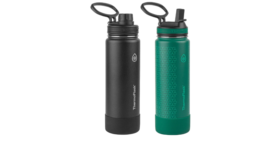 Thermoflask 24 oz Double Wall Vacuum Insulated Stainless Steel 2-Pack of Water Bottles, Black/Malachite