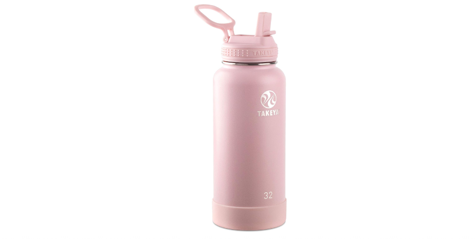  Takeya Actives 32 oz Water Bottle with Straw Lid - Double Wall Stainless Steel Insulation - Dishwasher Safe & BPA-Free - Removable Bumper - Blush