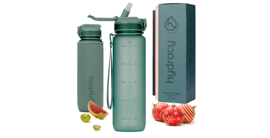  Hydracy Water Bottle with Time Marker -Large BPA Free Water Bottle & No Sweat Sleeve -Leak Proof Gym Bottle with Fruit Infuser Strainer & Times to...