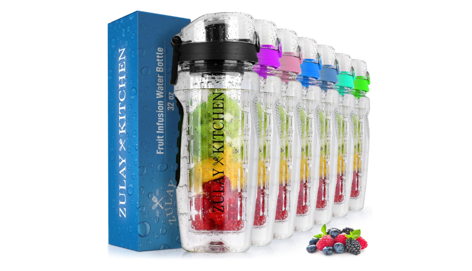  Hydration Nation 34oz Fruit Infuser Water Bottle - BPA Free Water Infuser Bottle with Dual Non-slip Grip & Flip Top Cap - Time Marked Water Bottle With...