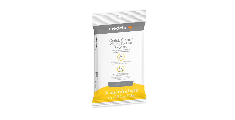  Medela Quick Clean Wipes for On-The-Go Cleaning of Breast Pumps, Accessories, and Various Surfaces, Plant-Based, Resealable, 1 Pack of 30