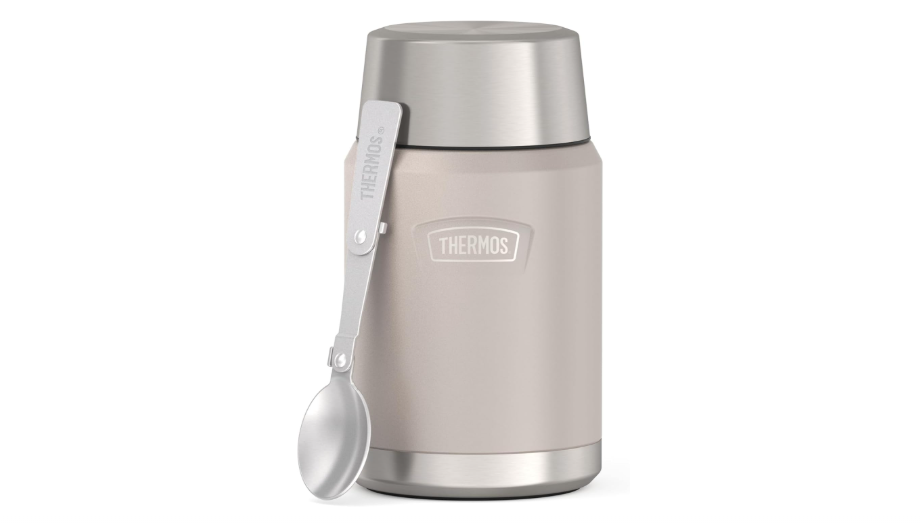  Thermos ICON Food Jar 0.71 L, Beige/Sandstone Matt, Food Jar, 710 ml, Double-Walled 18/8 Stainless Steel, Keeps Warm and Cold, with Folding Spoon, Non-Slip...