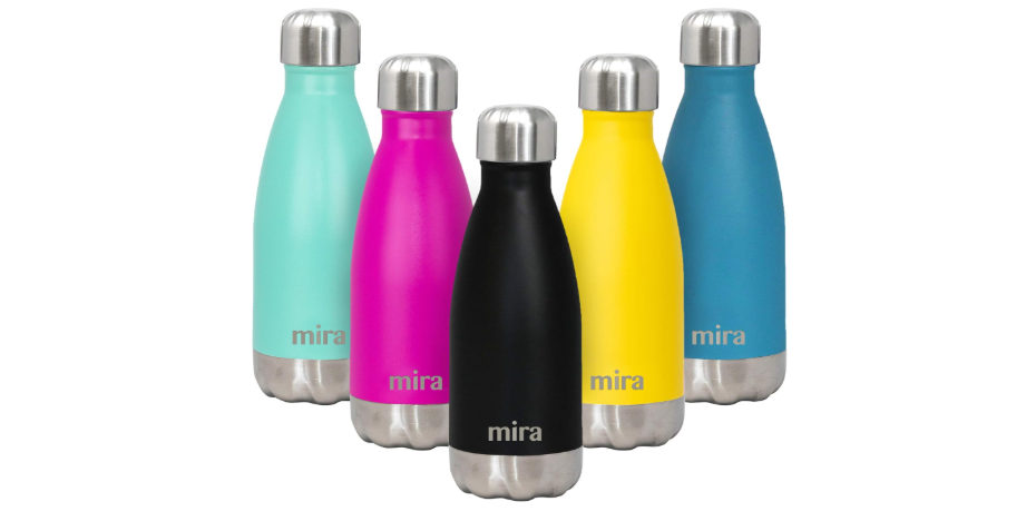 MIRA 12 oz Insulated Water Bottle - Slim Stainless Steel Cola Shape Thermo - Double Wall Hot & Cold Flask (24Hr Cold/12Hr Hot) - Black