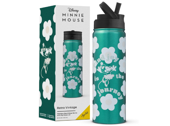  JoyJolt Disney Retro Vintage Stainless Steel Water Bottle ft Minnie Mouse, Reusable 22oz Vacuum Insulated Water Bottle Tumbler with Leak Proof Flip Straw