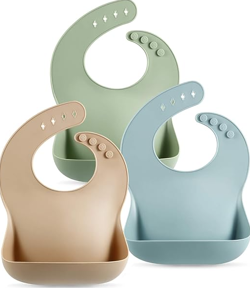 PandaEar Set of 3 Silicone Baby Bibs Waterproof, Soft, Unisex, 10-72 Months