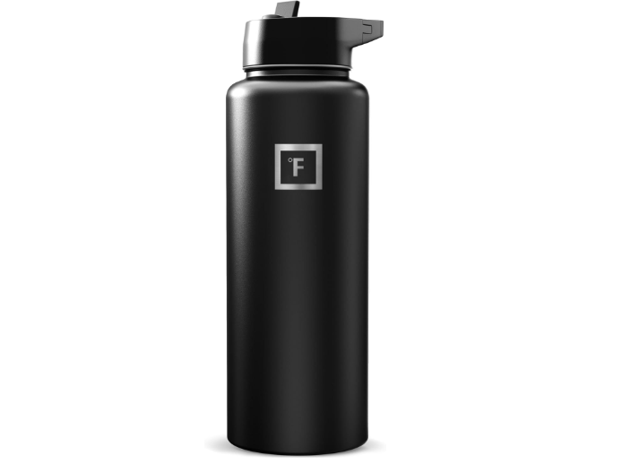 IRON °FLASK Camping & Hiking Hydration Flask with Straw, Wide Mouth Insulated Stainless Steel Sports Water Bottle - 40 oz Midnight Black