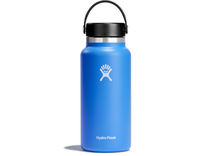 Hydro Flask Water Bottle - Insulated Stainless Steel - Wide Mouth Flex Lid, Non Spill, Leakproof and Refillable in 32 Oz Cascade Blue