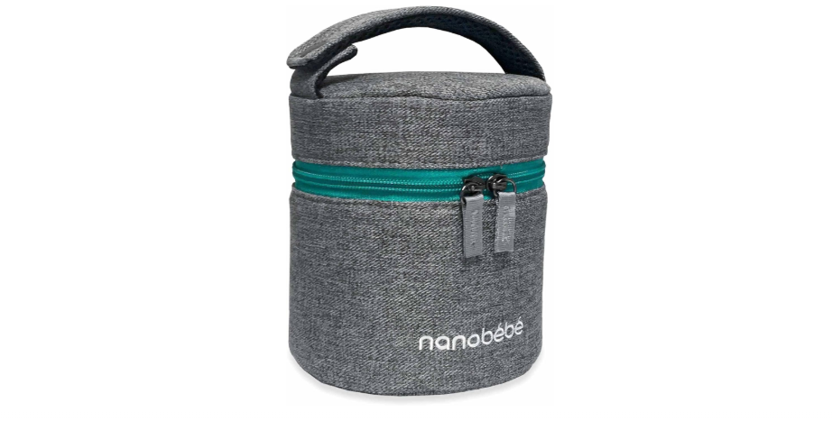 Nanobebe Breastmilk Baby Bottle Cooler & Travel Bag with Ice Pack Included. Compact Triple Insulated, Easily attaches to Stroller or Diaper Bag- Grey
