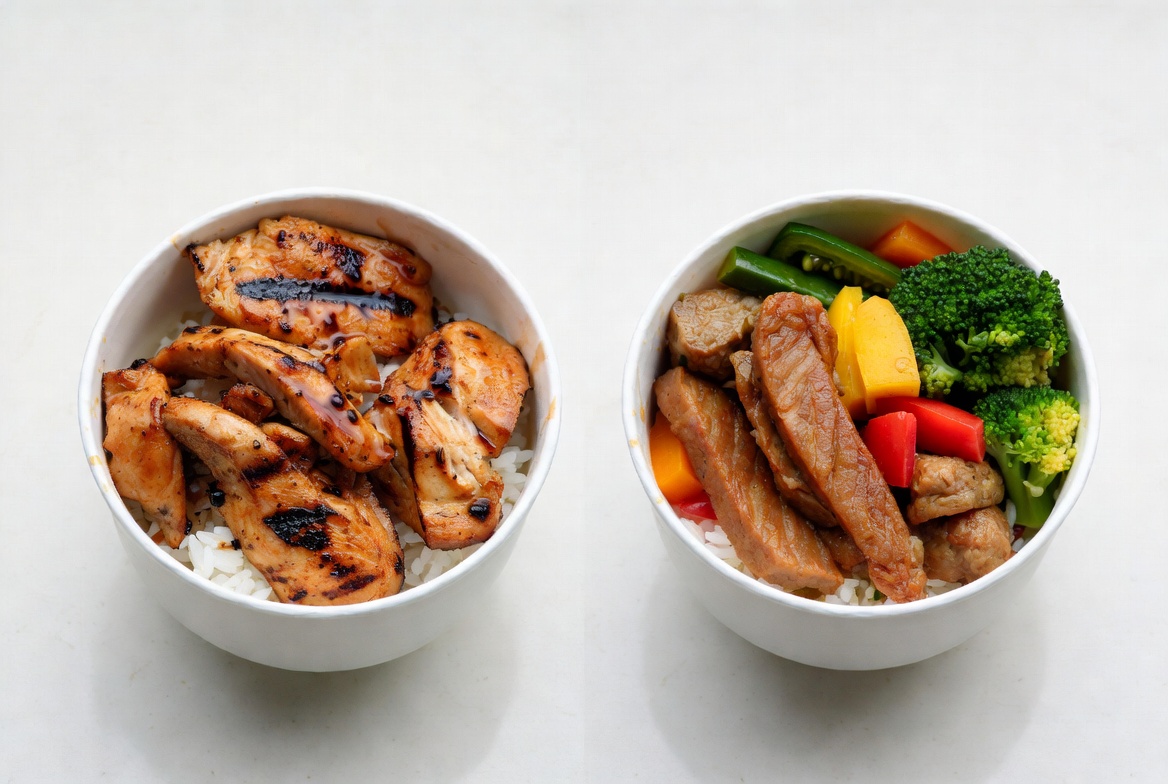 Nutrition comparison of original Panda Express grilled teriyaki chicken versus healthier plant-based version