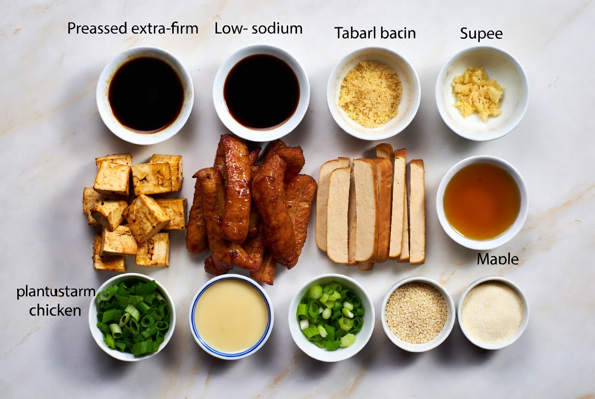 Fresh ingredients for plant-based Panda Express grilled teriyaki chicken copycat recipe