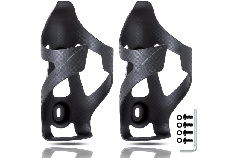 HUALONG Carbon Fiber Bike Water Bottle Cage Holder for Road Bikes Mountain Gravel e Bike for Diameter 70-74 mm Water Bottles, Black Matte
