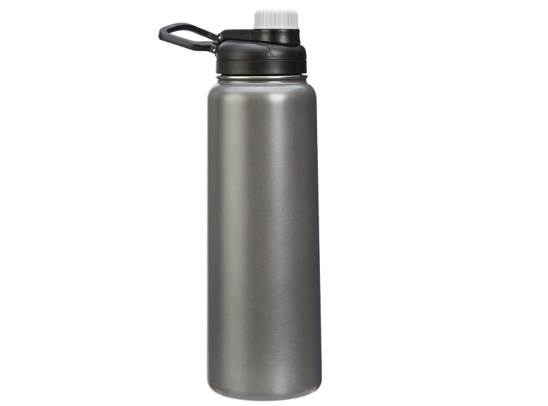Amazon Basics Large Insulated Stainless Steel Water Bottle, Leakproof Spout Lid, BPA-Free, Vacuum Insulated, Keeps Drinks Cold, Portable, 30.1 ounces, Gray