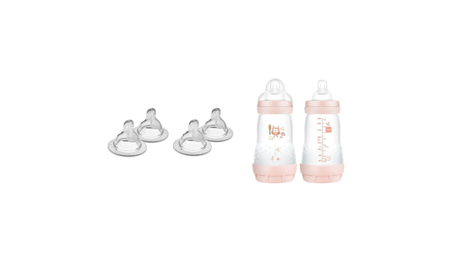  MAM Bottle Slow Flow Nipple Level 1, for Newborns, SkinSoft Silicone Nipples & Easy Start Matte Anti-Colic Baby Bottles, 9 oz (2 Count), Medium Flow,...