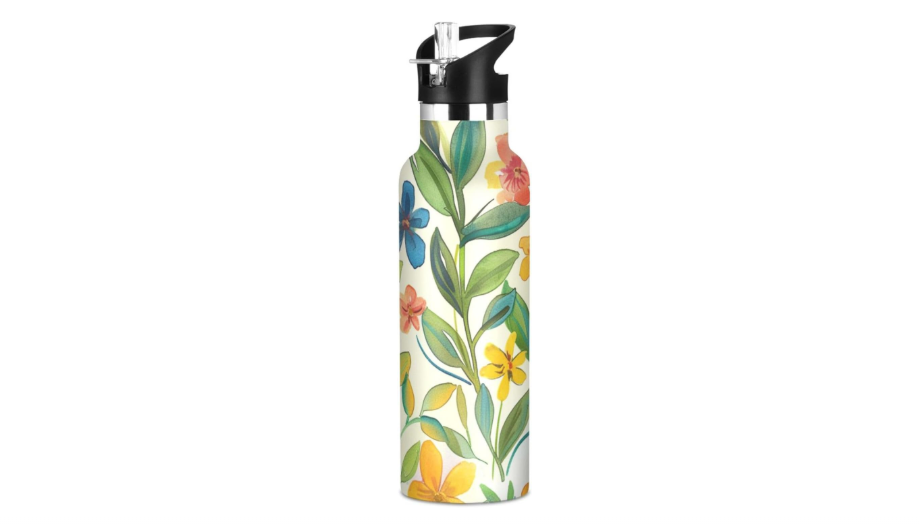  Spring Flower Seamless Water Bottles Vacuum Insulated Lightweight for Sports, Travel, and School With Straws Leak-proof
