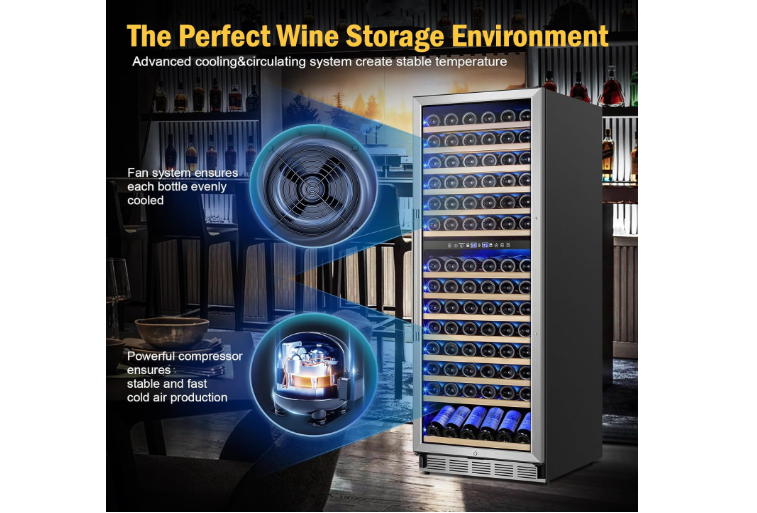  FoMup Wine Cooler Refrigerator 24 Inch, 180 Bottles Large Wine Fridge Dual Zones, Tall Freestanding/Built-in Wine Cellar Professional with Reversible Door