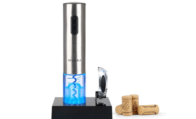 Secura Electric Wine Opener, Automatic Electric Wine Bottle Corkscrew Opener with Foil Cutter, Rechargeable (Stainless Steel)
