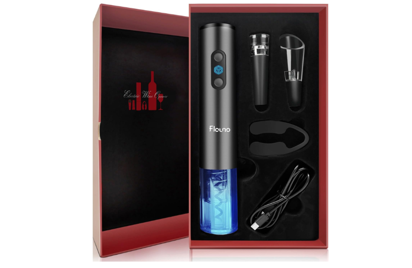 Flauno Electric Wine Opener Rechargeable, Automatic Wine Bottle Corkscrew Opener with Foil Cutter, Vacuum Wine Stopper, Wine Aerator Pourer, USB C Charger