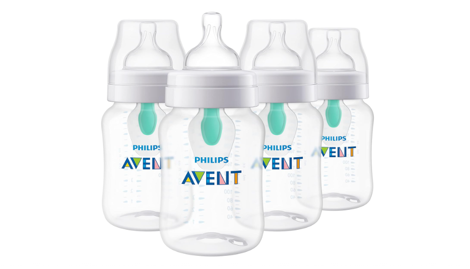 
Philips Avent Anti-Colic Baby Bottle with AirFree Vent, 9oz, with Flow 2 Nipples, 1m+, 4 Count, Clear, SCY703/04 (Pack of 6)