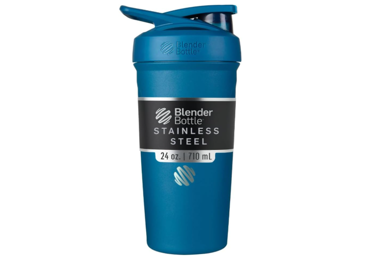  BlenderBottle Strada Shaker Cup Insulated Stainless Steel Water Bottle with Wire Whisk, 24-Ounce, Blue
